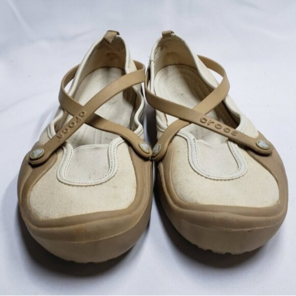 Crocs Slip On Celeste Tan Cream Canvas Size 10 Women's - Picture 2 of 13